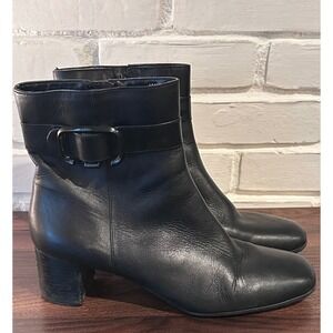 Nine West Primeo Black Leather Buckle Ankle‎ Boots Womens 10M Square Toe Zip Up